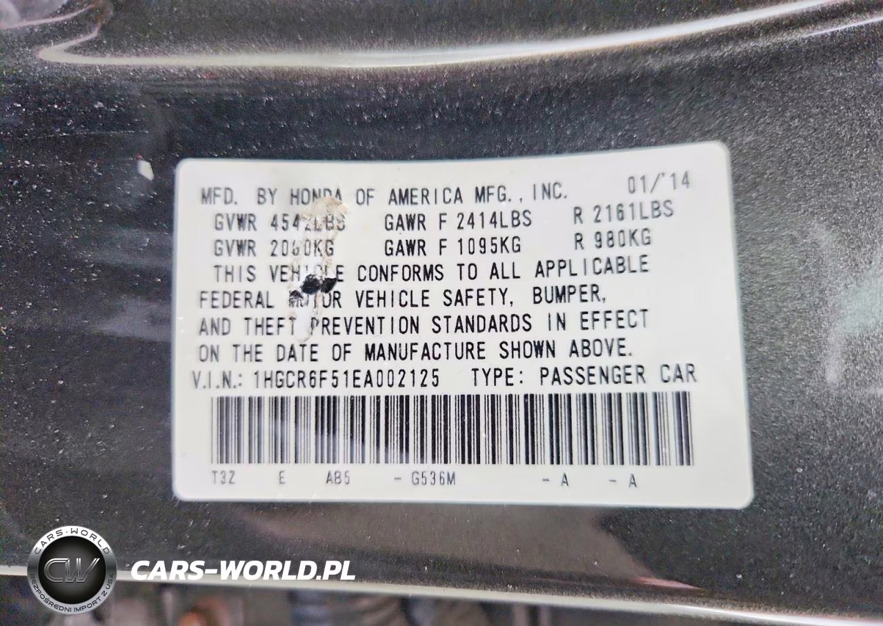 2014 Honda Accord Hybrid Exl VIN:1HGCR6F51EA002125 - 12