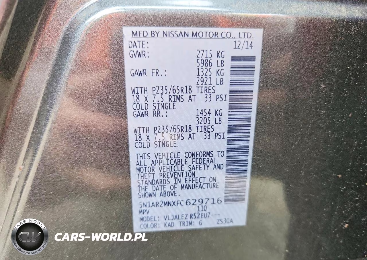 2015 Nissan Pathfinder Sv VIN:5N1AR2MNXFC629716 - 13
