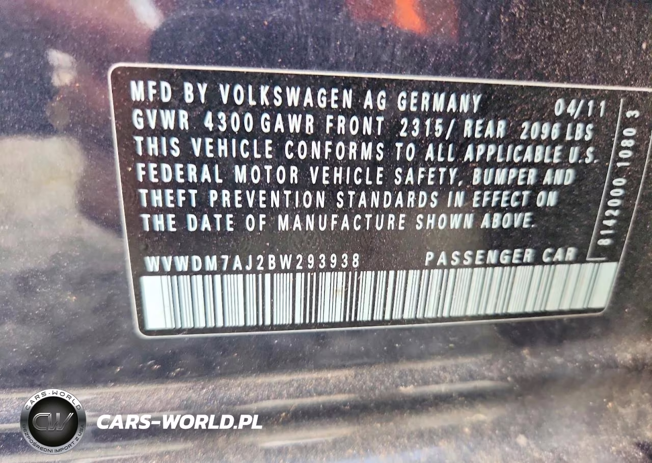 2011 Volkswagen Golf VIN:WVWDM7AJ2BW293938 - 12