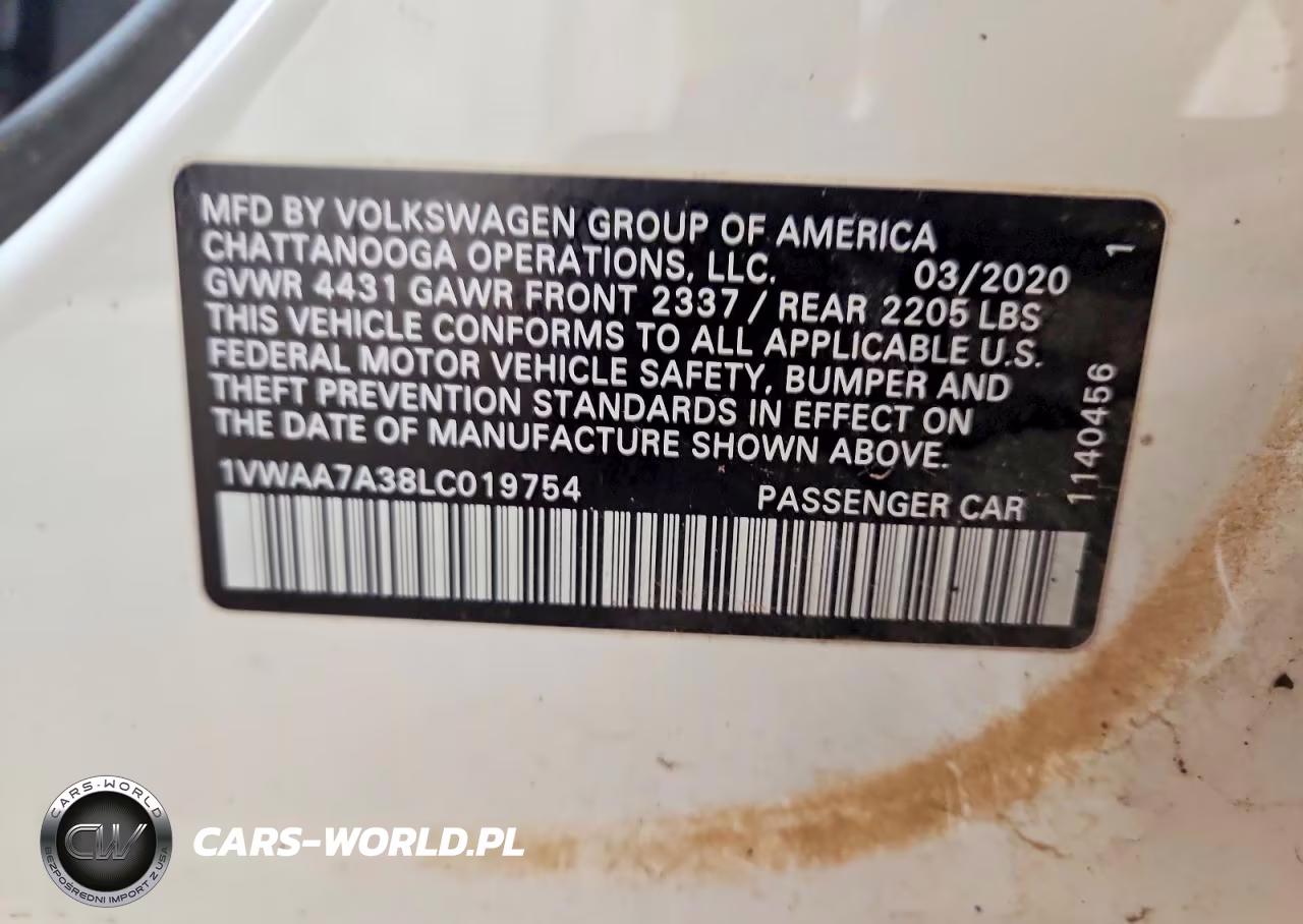 2020 Volkswagen Passat S VIN:1VWAA7A38LC019754 - 12