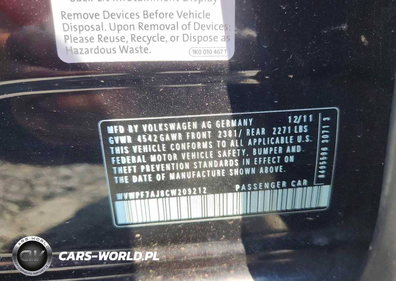 2012 Volkswagen Golf R VIN:WVWPF7AJ8CW209212 - 12