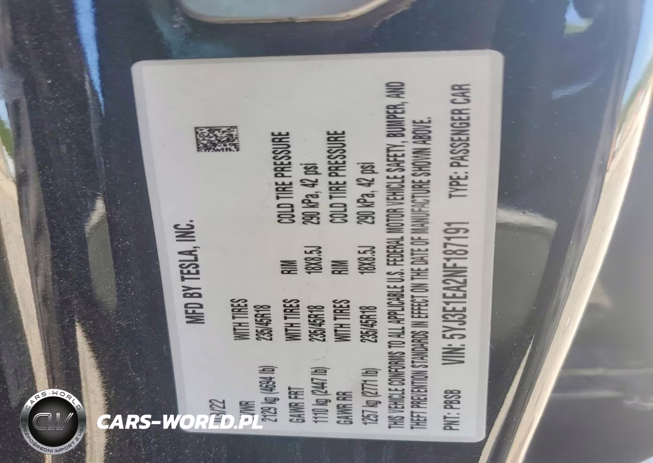 2022 Tesla Model 3 VIN:5YJ3E1EA2NF187191 - 12