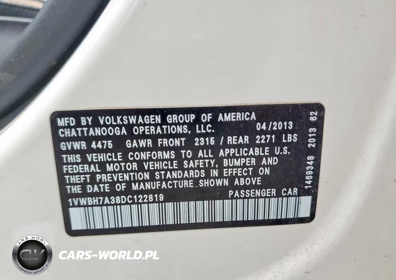 2013 Volkswagen Passat Se VIN:1VWBH7A38DC122819 - 12