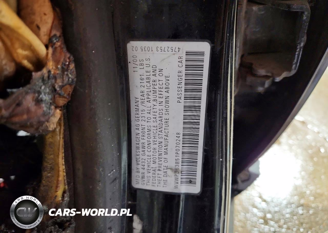 2001 Volkswagen Passat Gls VIN:WVWPD63B51P070248 - 12