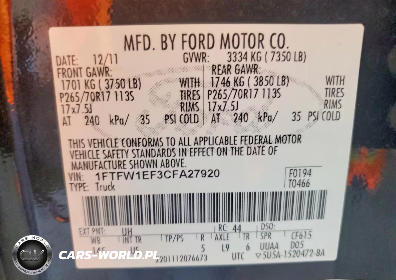 2012 Ford F150 Supercrew VIN:1FTFW1EF3CFA27920 - 12