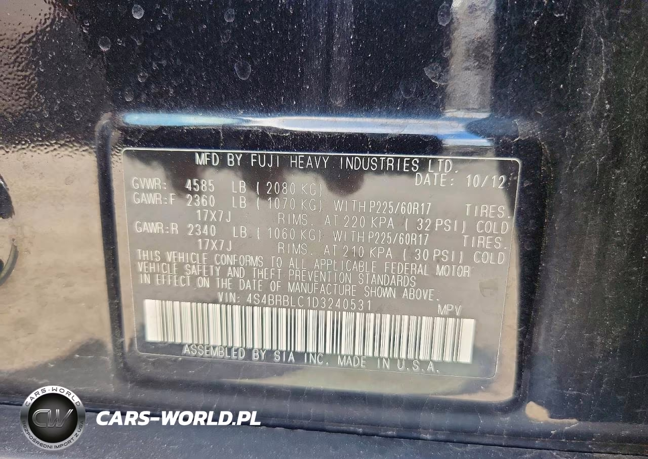 2013 Subaru Outback 2.5I Limited VIN:4S4BRBLC1D3240531 - 13