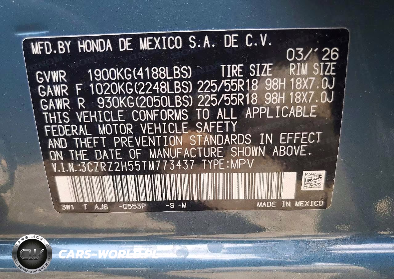 2026 Honda Hr-V Sport VIN:3CZRZ2H55TM773437 - 14