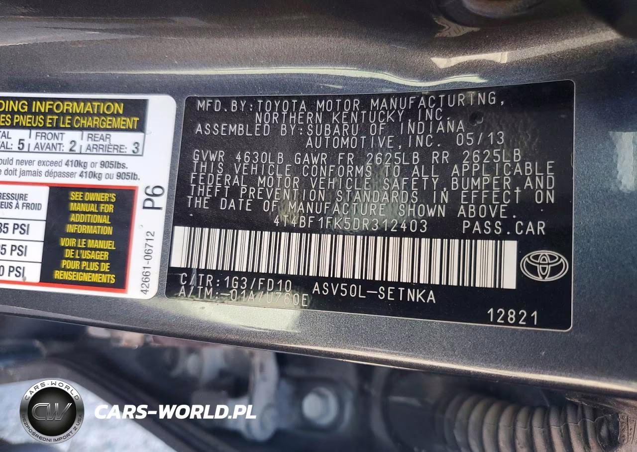 2013 Toyota Camry Le VIN:4T4BF1FK5DR312403 - 12