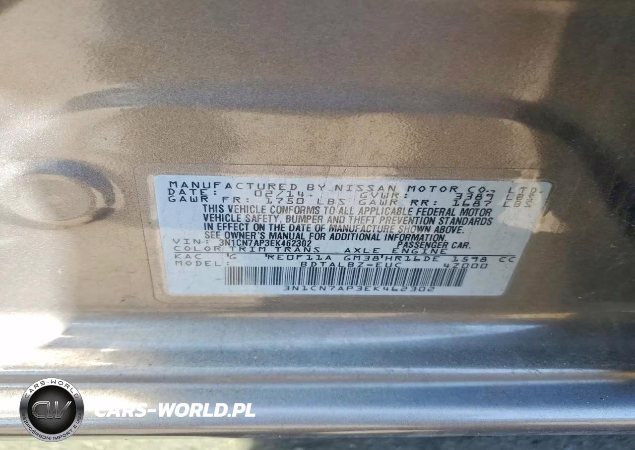 2014 Nissan Versa 1.6 Sv VIN:3N1CN7AP3EK462302 - 12