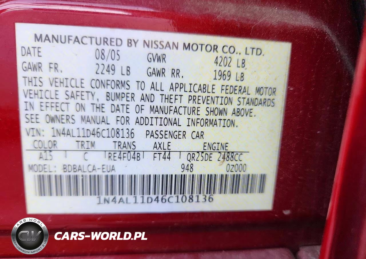 2006 Nissan Altima 2.5 VIN:1N4AL11D46C108136 - 12