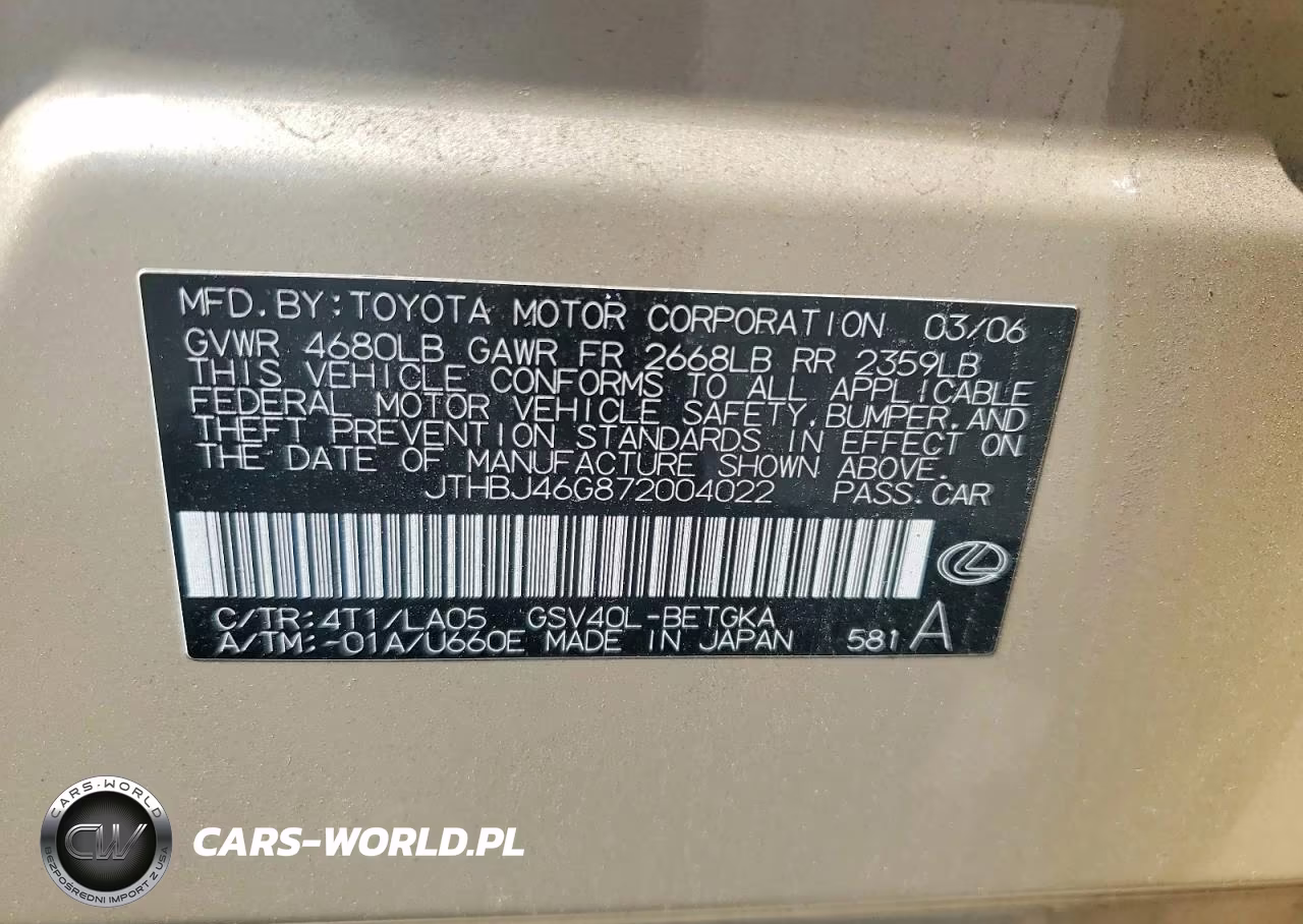 2007 Lexus Es 350 VIN:JTHBJ46G872004022 - 12