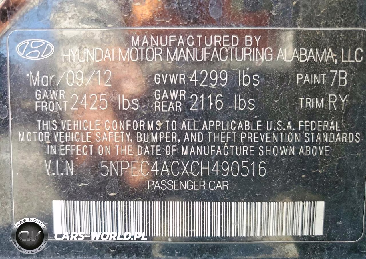 2012 Hyundai Sonata Limited VIN:5NPEC4ACXCH490516 - 12