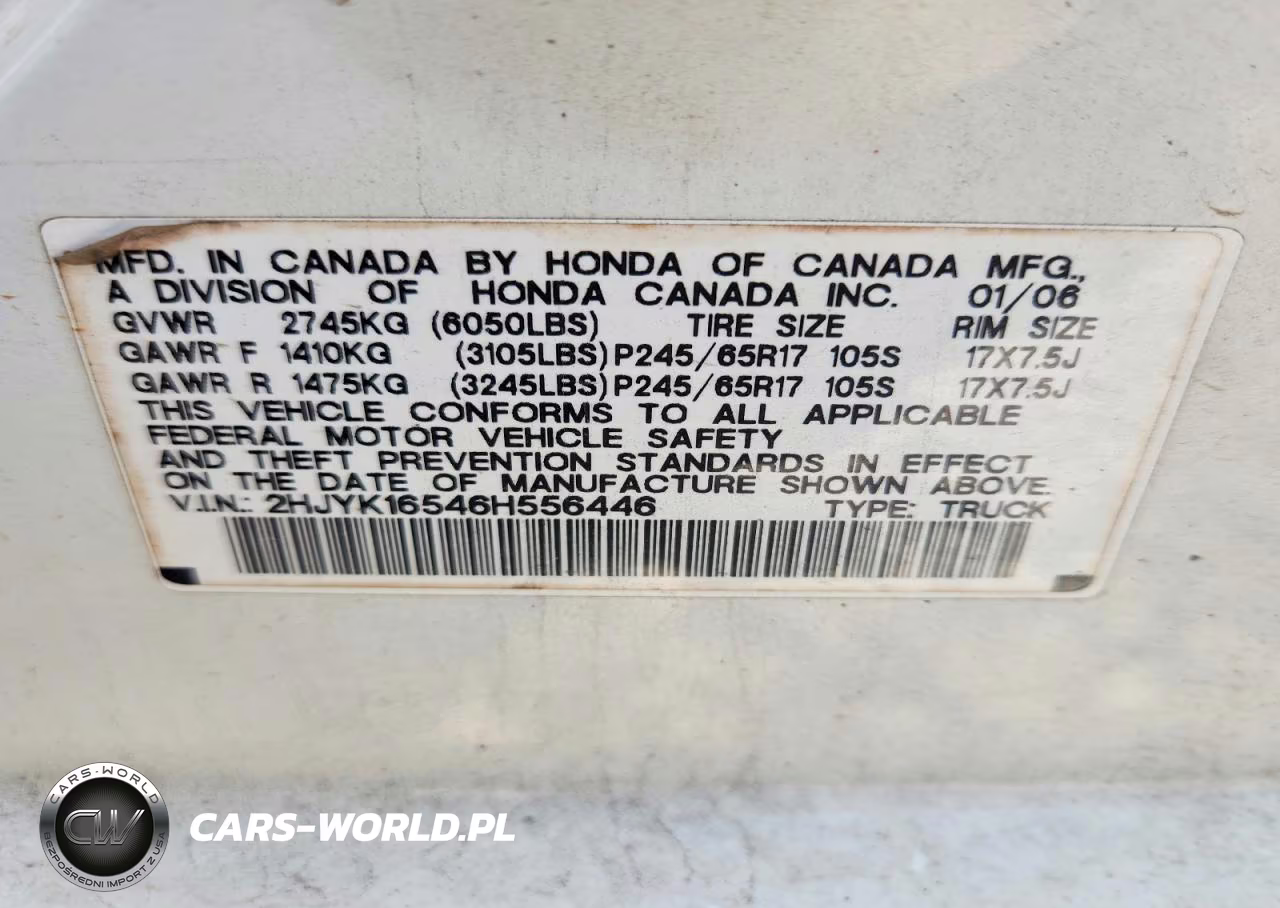 2006 Honda Ridgeline Rtl VIN:2HJYK16546H556446 - 13