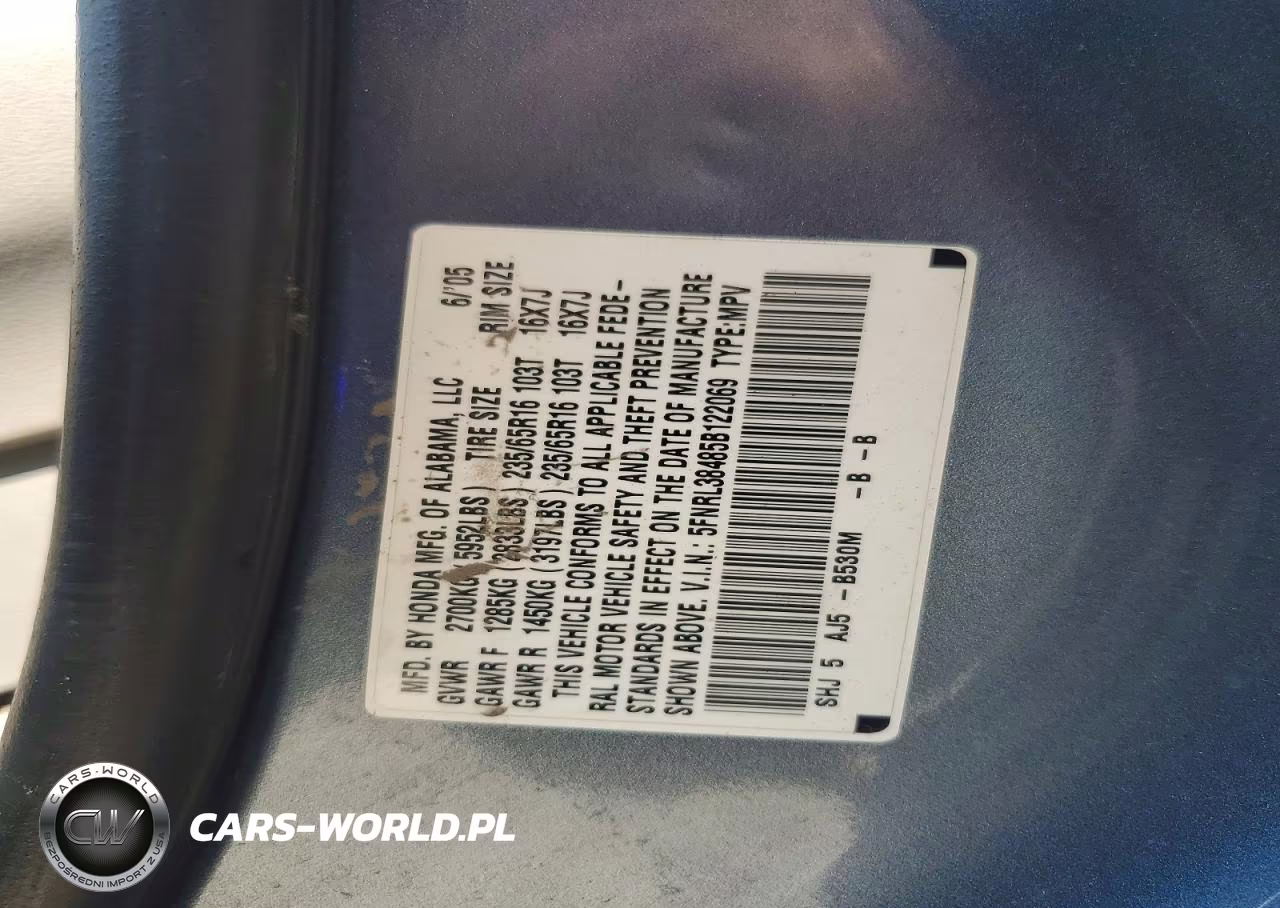 2005 Honda Odyssey Ex VIN:5FNRL38485B122069 - 13