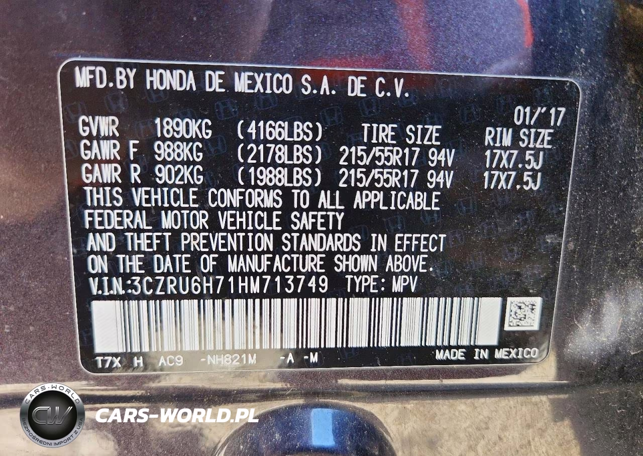 2017 Honda Hr-V Exl VIN:3CZRU6H71HM713749 - 13