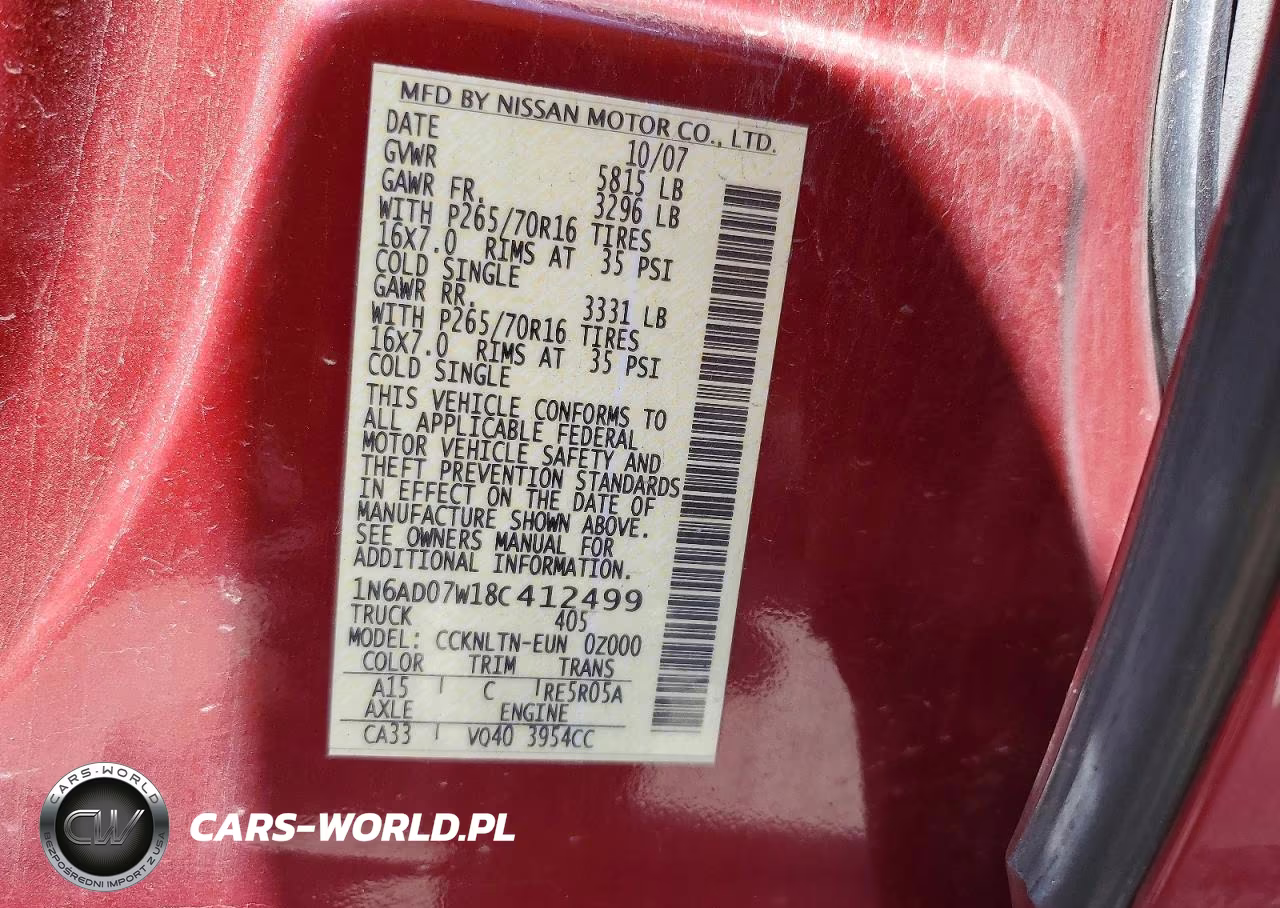 2008 Nissan Frontier Se V6 VIN:1N6AD07W18C412499 - 12