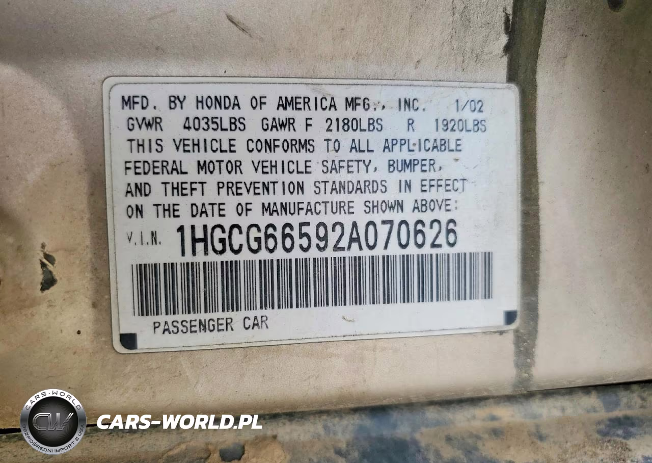 2002 Honda Accord Lx VIN:1HGCG66592A070626 - 13