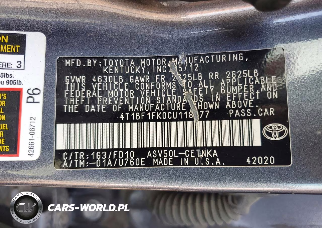 2012 Toyota Camry Le VIN:4T1BF1FK0CU118077 - 12