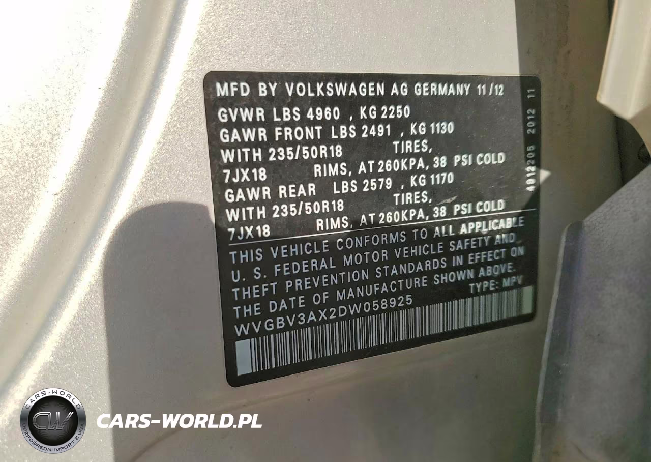 2013 Volkswagen Tiguan S VIN:WVGBV3AX2DW058925 - 12
