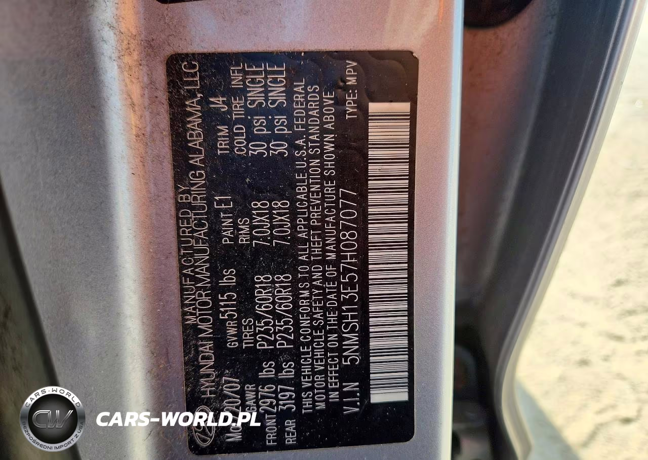2007 Hyundai Santa Fe Se VIN:5NMSH13E57H087077 - 13