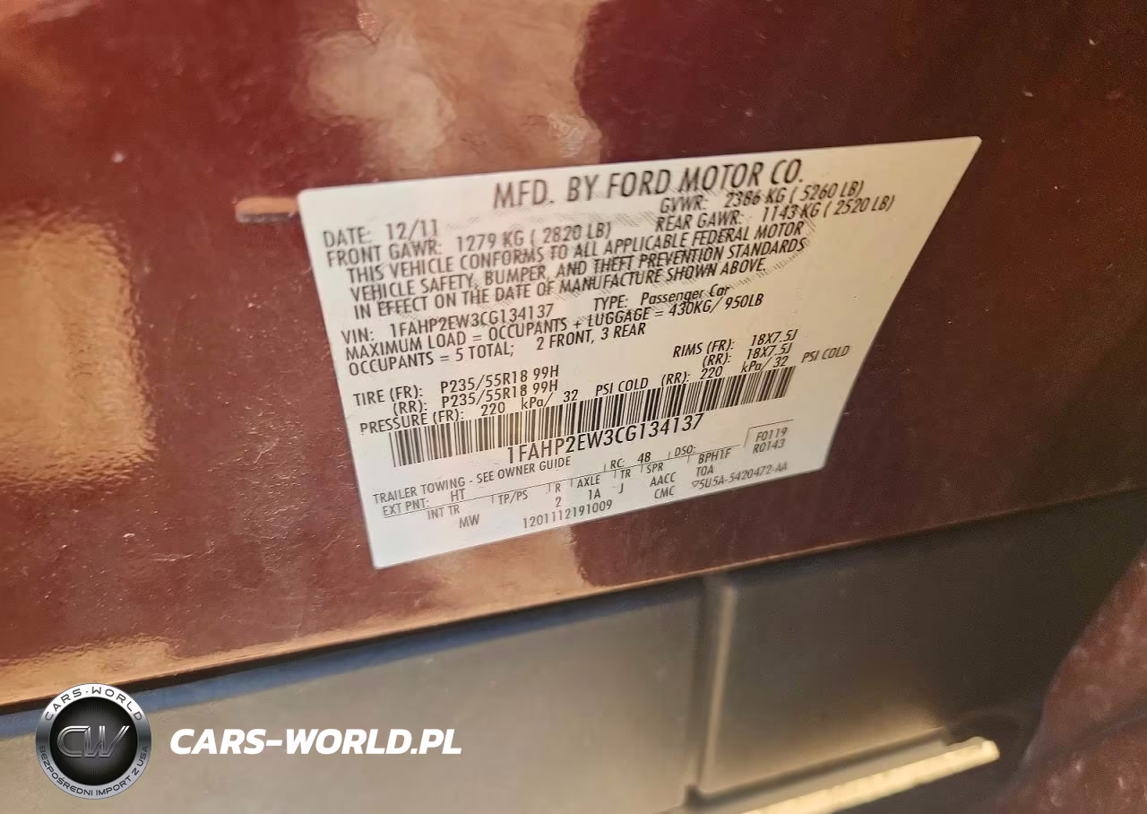 2012 Ford Taurus Sel VIN:1FAHP2EW3CG134137 - 12