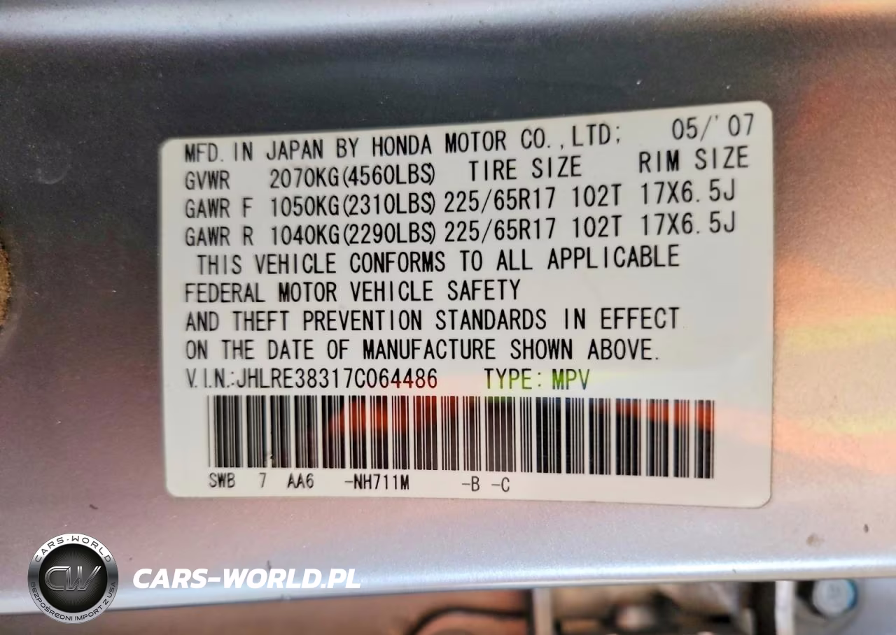 2007 Honda Cr-V Lx VIN:JHLRE38317C064486 - 12