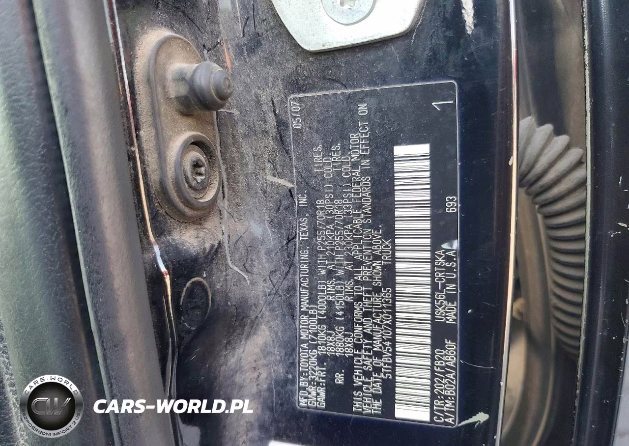 2007 Toyota Tundra Sr5 VIN:5TFBV54107X011365 - 12