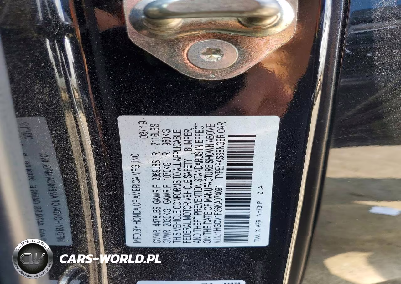 2019 Honda Accord Sport VIN:1HGCV1F36KA074091 - 12