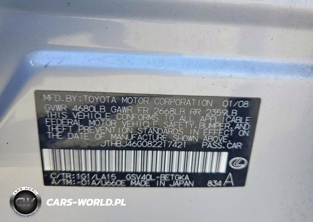 2008 Lexus Es 350 VIN:JTHBJ46G082217421 - 13