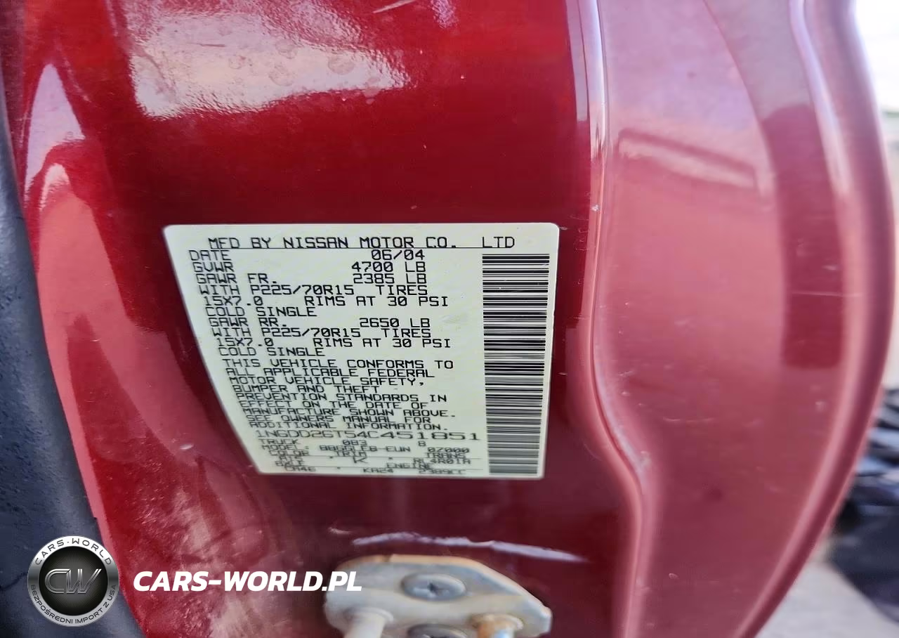 2004 Nissan Frontier Standard VIN:1N6DD26T54C451851 - 12