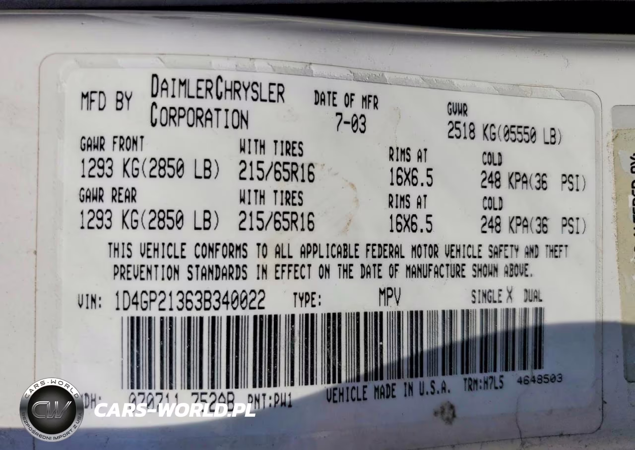 2003 Dodge Caravan C-V VIN:1D4GP21363B340022 - 14