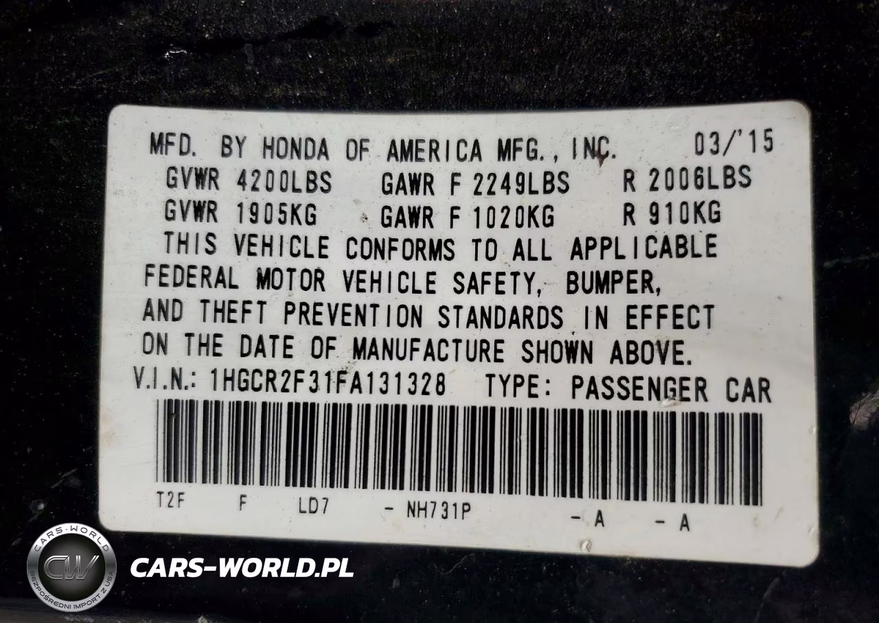 2015 Honda Accord Lx VIN:1HGCR2F31FA131328 - 12
