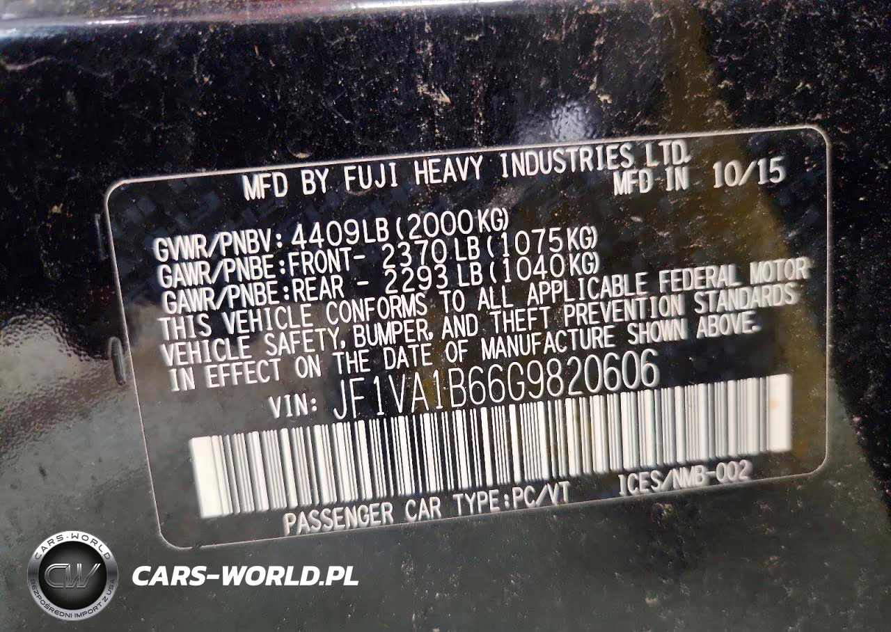 2016 Subaru Wrx VIN:JF1VA1B66G9820606 - 12