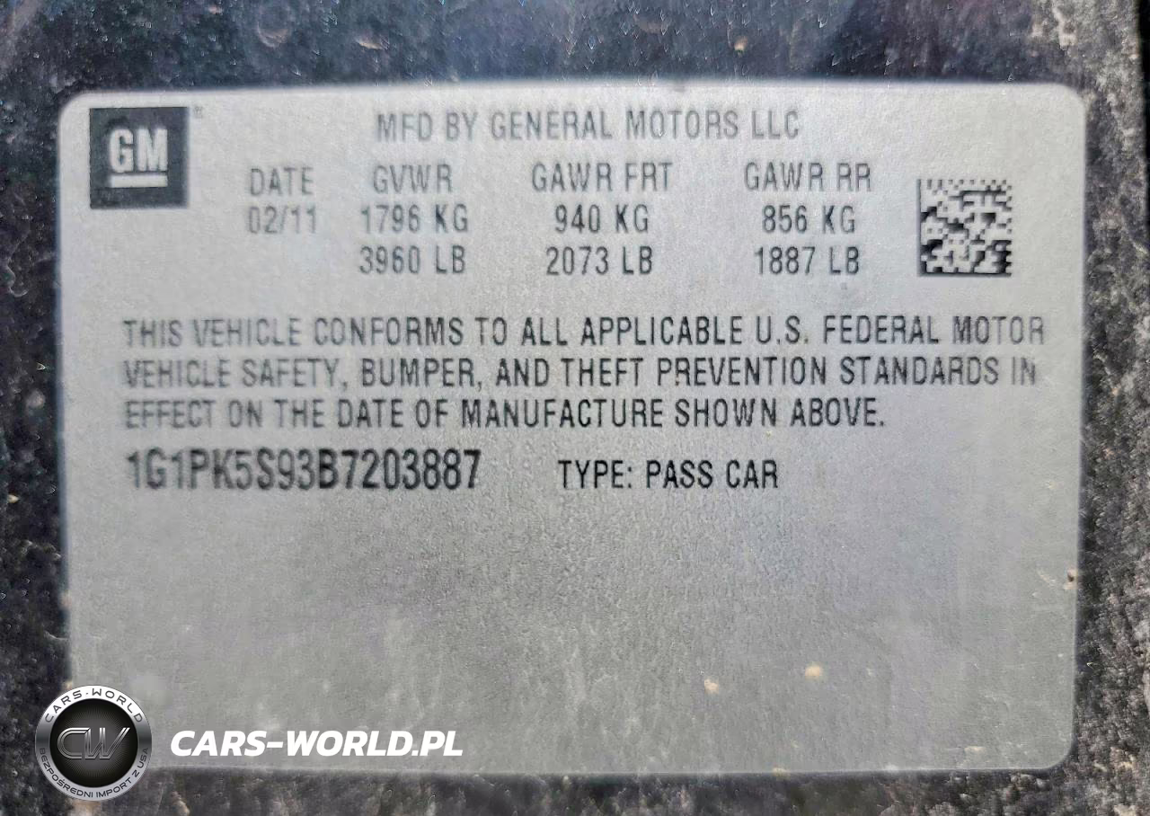 2011 Chevrolet Cruze Eco VIN:1G1PK5S93B7203887 - 12