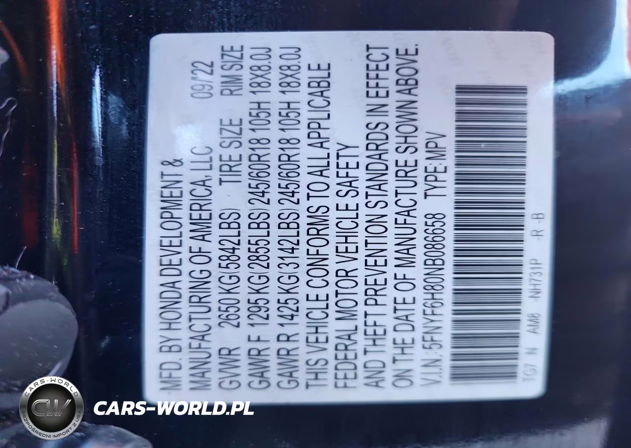 2022 Honda Poilot VIN:5FNYF6H80NB086658 - 14