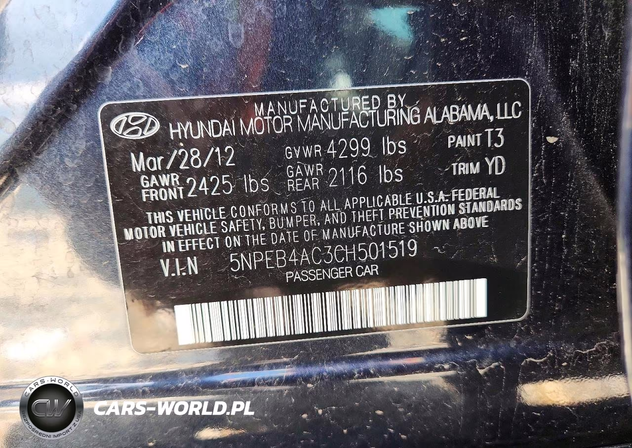 2012 Hyundai Sonata Gls VIN:5NPEB4AC3CH501519 - 12