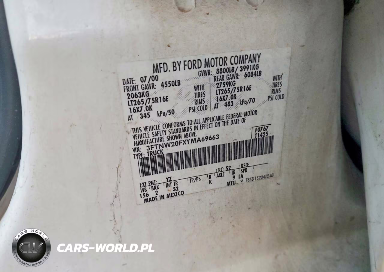 2000 Ford F250 Super Duty VIN:3FTNW20FXYMA69663 - 12
