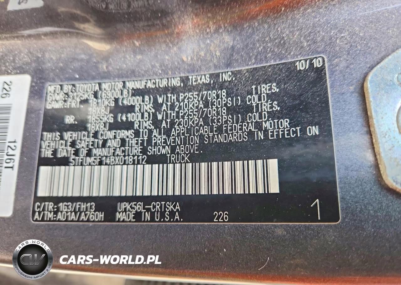 2011 Toyota Tundra Double Cab Sr5 VIN:5TFUM5F14BX018112 - 12