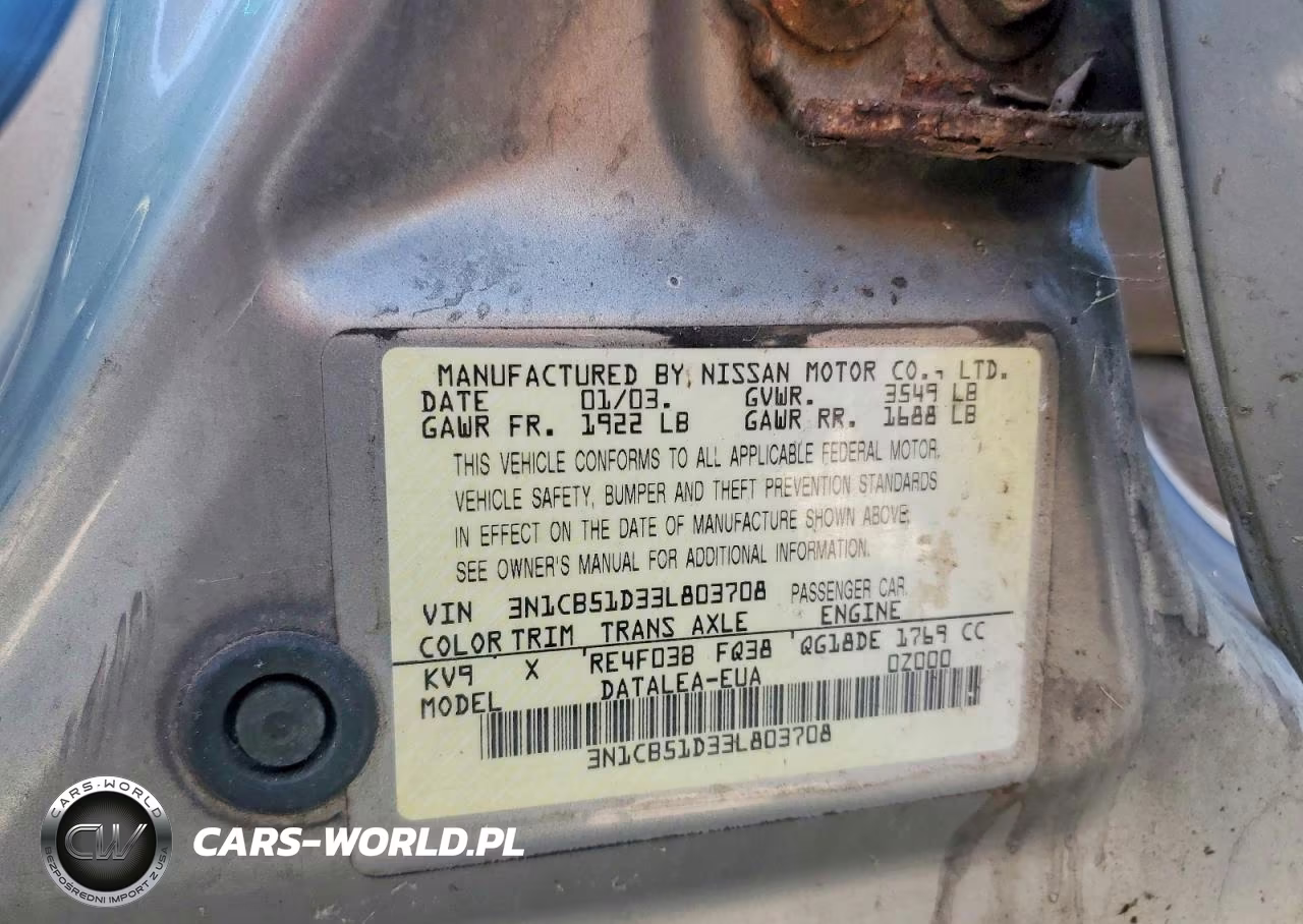 2003 Nissan Sentra Xe VIN:3N1CB51D33L803708 - 12