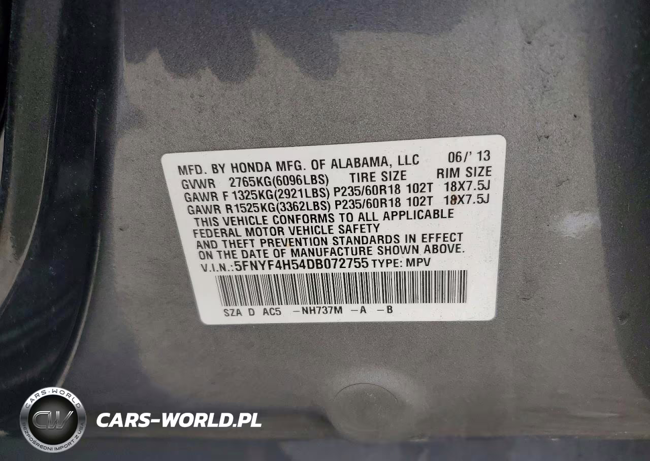2013 Honda Pilot Exl VIN:5FNYF4H54DB072755 - 13