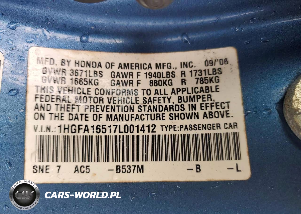 2007 Honda Civic Lx VIN:1HGFA16517L001412 - 12