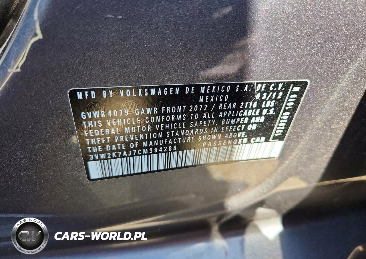 2012 Volkswagen Jetta Base VIN:3VW2K7AJ7CM394288 - 13