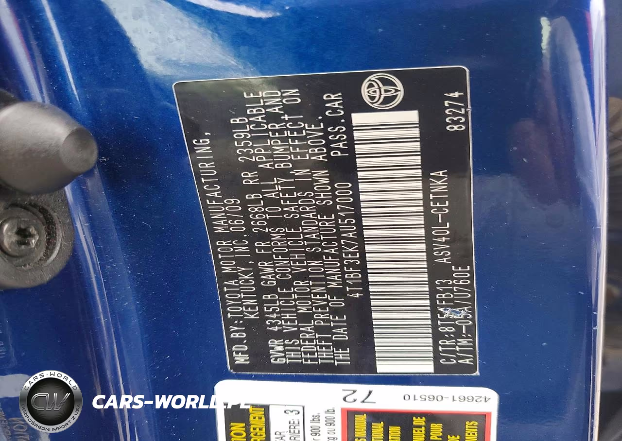 2010 Toyota Camry Le VIN:4T1BF3EK7AU517000 - 12