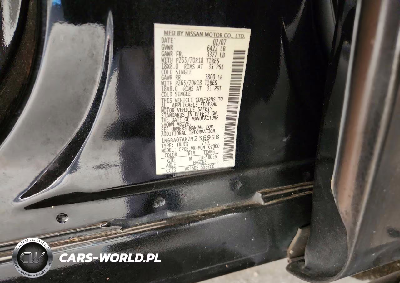 2007 Nissan Titan Xe Ffv VIN:1N6BA07A87N236958 - 12