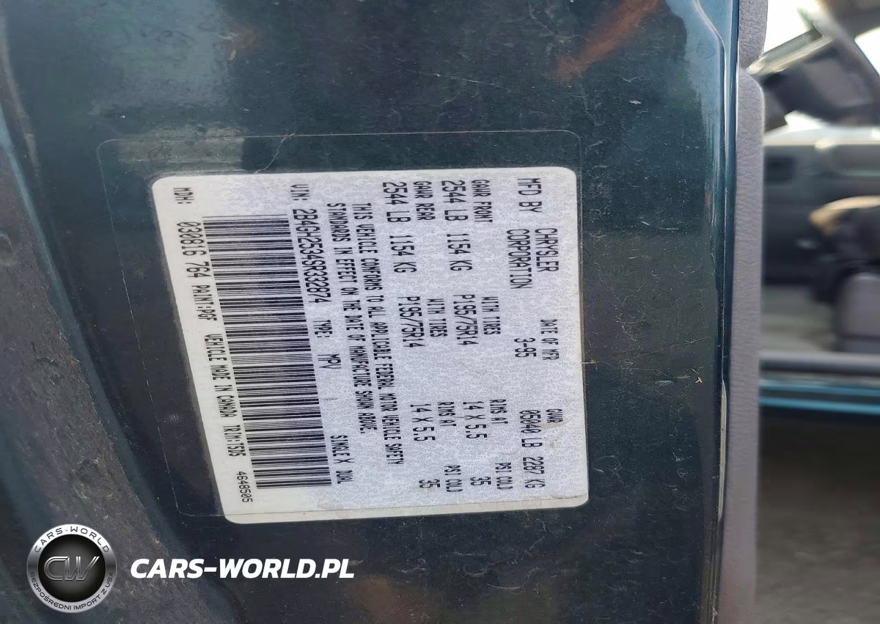 1995 Dodge Caravan VIN:2B4GH2534SR332874 - 12