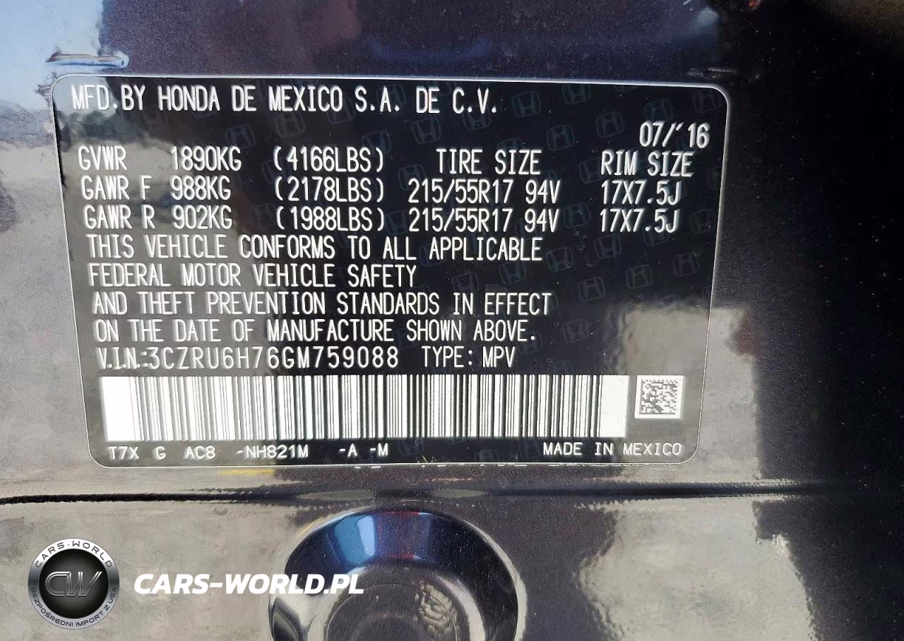 2016 Honda Hr-V Exl VIN:3CZRU6H76GM759088 - 12