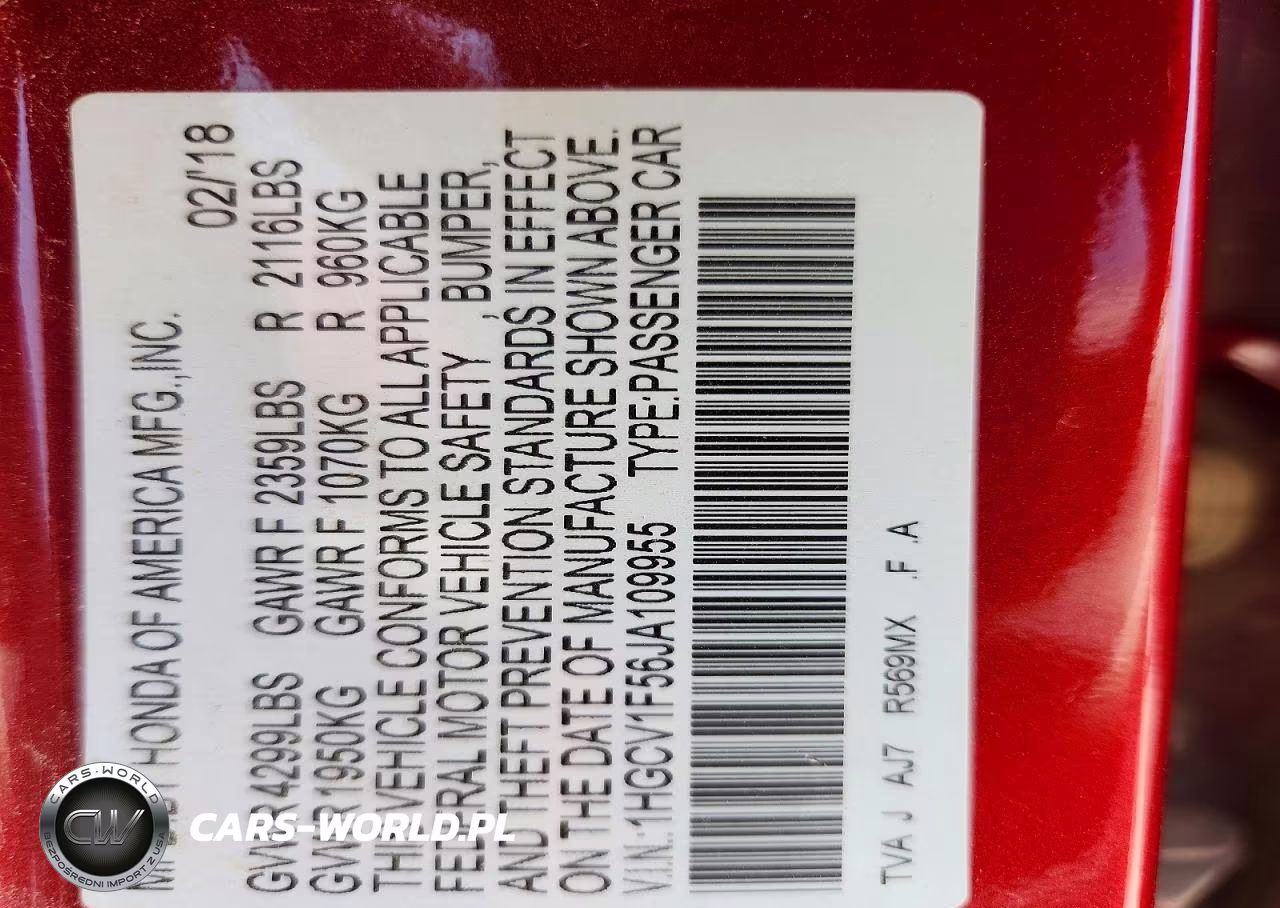 2018 Honda Accord Exl VIN:1HGCV1F56JA109955 - 13