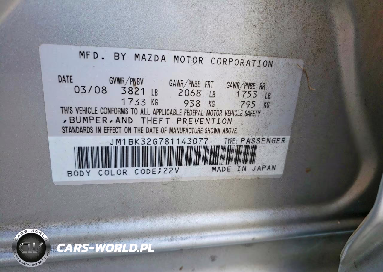 2008 Mazda 3 I VIN:JM1BK32G781143077 - 13