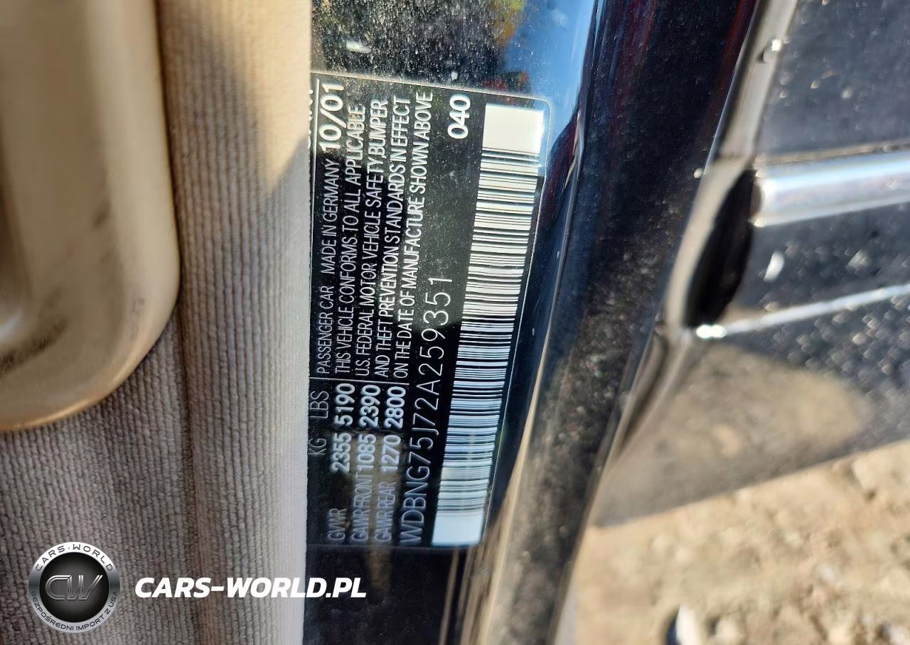2002 Mercedes-Benz S 500 VIN:WDBNG75J72A259351 - 12