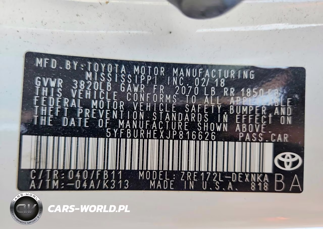 2018 Toyota Corolla Le VIN:5YFBURHEXJP816626 - 13